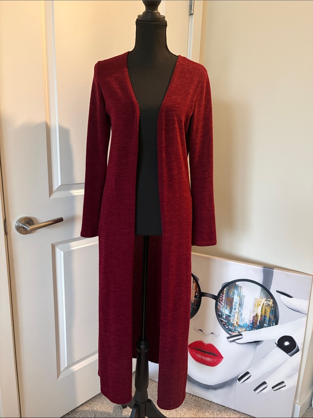 Long Open-Front Women's Duster - Burgundy